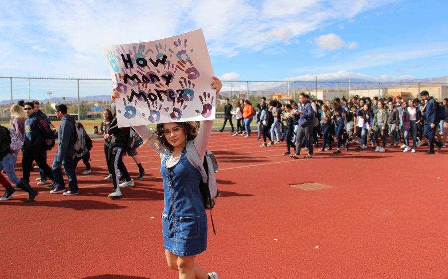 Junior Mykenzie Midby marches in the national Lap for Life movement at Spring Valley High School on March 14, 2018. Midby walked out of class with nearly 600 Spring Valley students to protest gun violence in schools around the country.