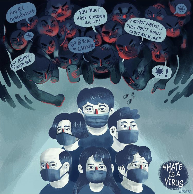 Digital photo illustration by Kaitlyn Tran (@dr_marshall_doodles via Instagram) in awareness for  #HATEISAVIRUS . The movement aims to combat racism and xenophobia against Asians. 